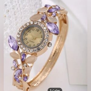 Elegant Gold and Purple Women's Bangle Watch
